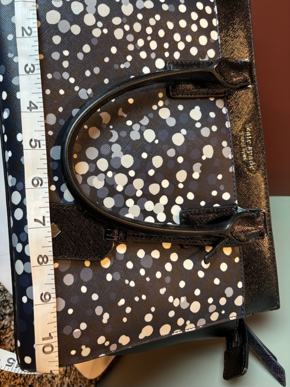 KATE SPADE Cameron “Soirée”Black Dot Print Saffiano Leather Tote - Picture 6 of 7